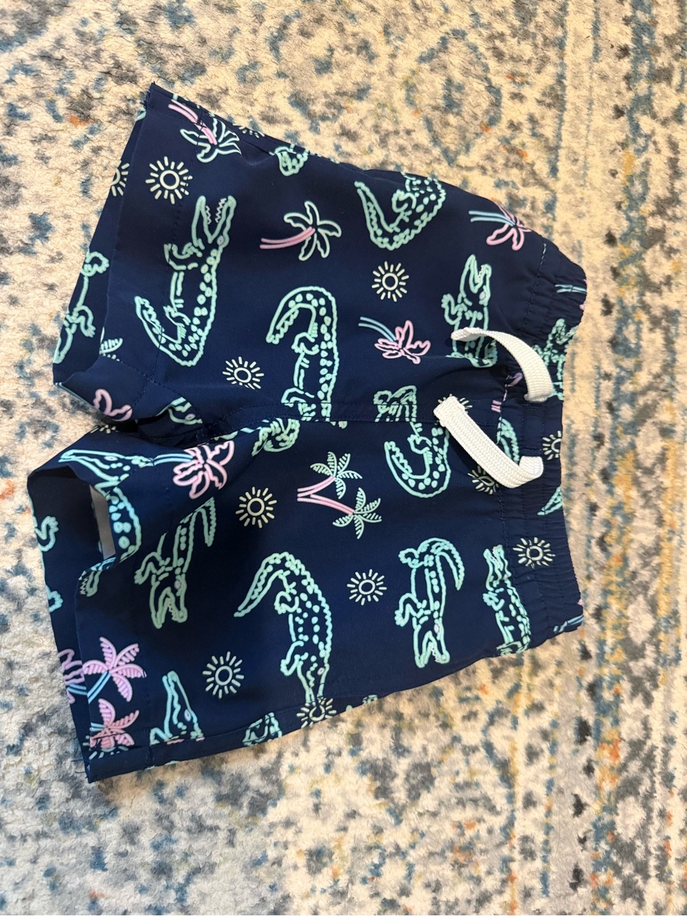 12-18m boys chubbies Navy Swim Trunks with Mint & Pink Crocodile Print